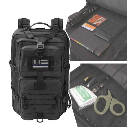 MOLLE Assault Backpack 40L Tactical Military Rucksack 3 Day Pack With USA Flag Patch Water Resistant High Density Fabric Large Capacity