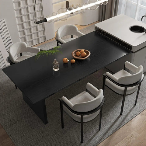 Dining area with elegant chairs and table covered in Black Wood Grain Peel And Stick Wallpaper DIY Friendly 23.6 Inch By 118 Inch Self Adhesive Vinyl Contact Paper For Furniture And Walls Removable Real Wood Texture Durable Easy To Clean With Grid Cut Lines, creating a chic modern look.