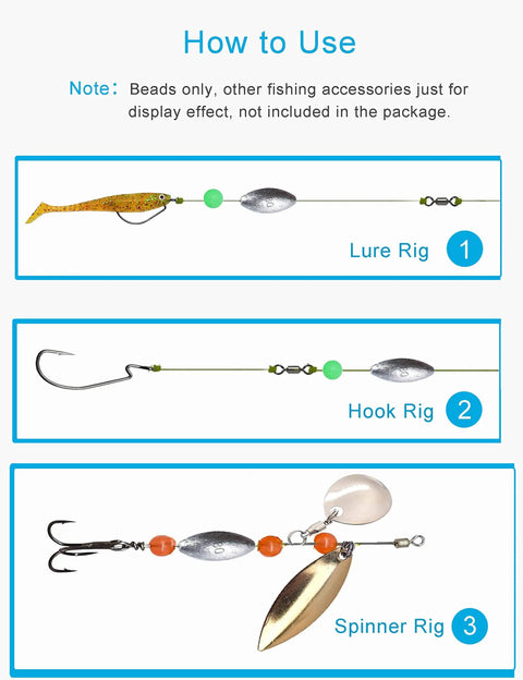 Assorted Fishing Beads Set 1000 Pcs, 5mm Round Float Beads For Rigs And Lures in use with lure, hook, and spinner rigs