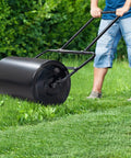 Heavy Duty Push Lawn Roller With 16 Inch Steel Drum Black Finish Rugged Rust Resistant Steel Smooth Rolling Edges For Lawn Care