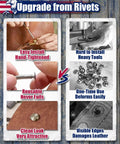 Comparison of Badass Gold Chicago Screws For Leather Projects with traditional rivets for easy installation and durability.