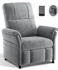 Power Recliner Chair For Adults With Remote Stepless 105 To 165 Degree Recline Chenille Upholstery in gray with side pockets