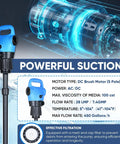 Heavy Duty Badass Electric Drum Pump For 55 Gallon Barrels, nozzle detail showing powerful suction features and specifications.