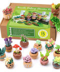 Beginner Needle Felting Kit With Succulent Designs, 15 Piece Set Including Wool Roving, Foam Mat, Felting Needles And Wooden Handle