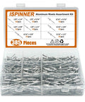 Aluminum Blind Rivets Kit With 385 Pieces In 8 Sizes For Quick Durable Repairs And Heavy Duty Projects Ideal For Home, Auto, Marine, And Workshop Use Silver Finish Pop Rivets Set ISPINNER in storage case.