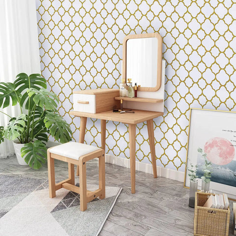 White and Gold Peel and Stick Wallpaper Self Adhesive Removable Trellis Pattern for Walls and Furniture Modern Gold Grid Vinyl Roll