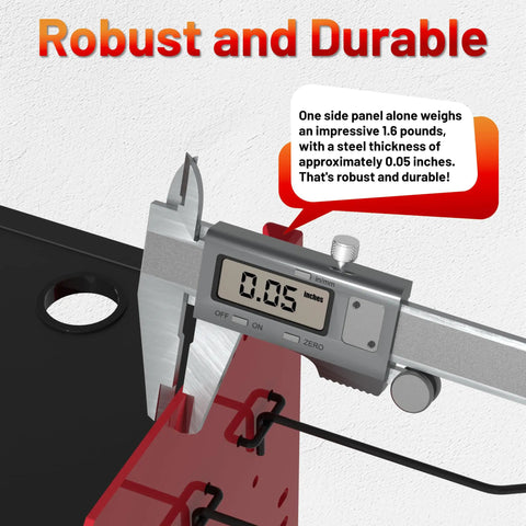Caliper measuring steel thickness of Power Tool Organizer Wall Mount With Charging Station for durability demonstration