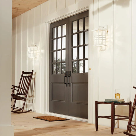 Beacon Square Outdoor Wall Light In White 1 Light Exterior Sconce With Clear Hammered Glass Craftsman Style by front door