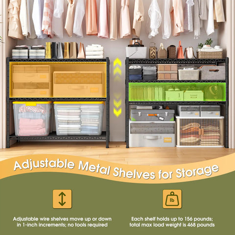 Hella Sturdy Three Tier Metal Shelving Rack Adjustable Heavy Duty Storage Unit Holds 468 Pounds Keep Your Spot Tidy Smart Organizer For Kitchen Pantry Laundry Garage Compact Corner