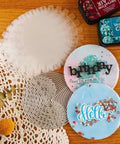 Flat Shaker Covers and Nesting Circle Dies with acetate sheets for shaker card making and scrapbooking on a wooden table.