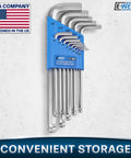 Cool Ball End Hex Key Set with 25 Degree Angle For Tight Spots And Torque Handle Crv Steel Precision L Wrench Kit 13 Piece Small Metric Tools For Cars And Household Gadgets. 13-piece inch hex key set in blue holder, 0.05" to 0.4", Crv steel