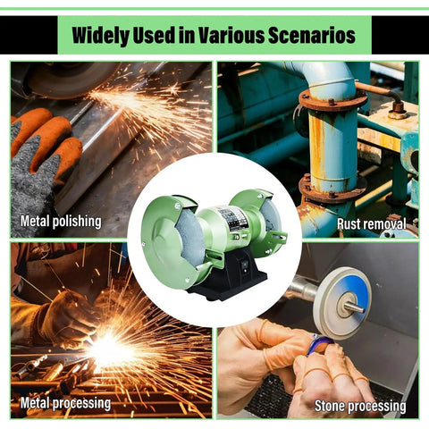 Premium Heavy Duty Dual Wheel Bench Grinder Featuring Sturdy Eye Protection Shields for polishing and grinding metals, jade, and rust removal.