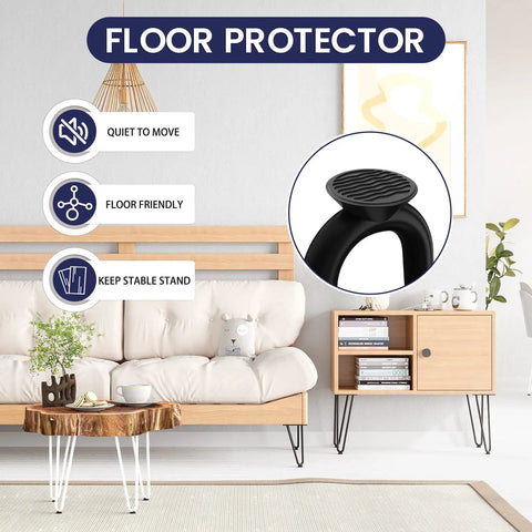 Living room with sofa, coffee table, showcasing 18 Inch Heavy Duty Hairpin Furniture Legs For Nightstands Coffee Tables And Desks Made Of Durable Metal With Rubber Floor Protectors Black Finish Great For DIY Furniture Makeovers And Projects 4 Pack detail