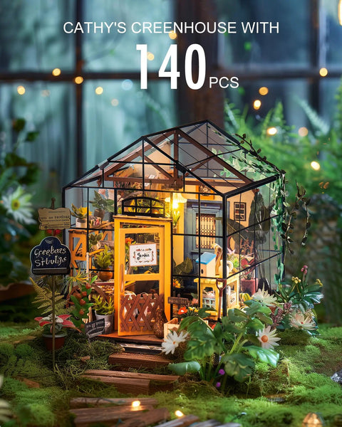 DIY Miniature Greenhouse Kit For Grownups With Tiny House Furniture Set Cathys Greenhouse Craft Kit For Realistic Plant Miniatures And Garden Decor Halloween Christmas Gift For Family And Friends