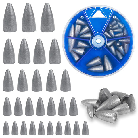 Bullet Fishing Sinkers Set 29 Pieces With Five Sizes 1/16 Oz 1/8 Oz 3/16 Oz 1/4 Oz 3/8 Oz For Bass And Freshwater Fishing Slip Sinker Worm Sinker Weights In A Handy Plastic Storage Box
