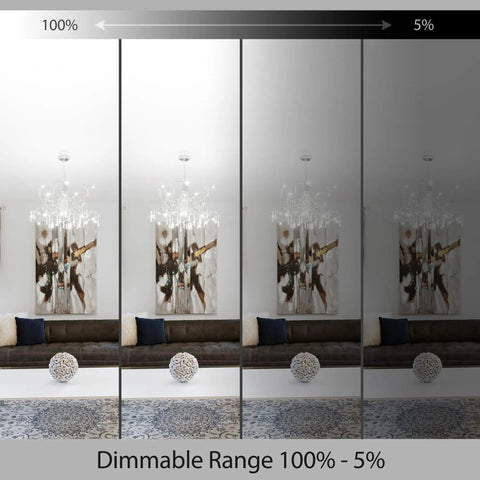 Living room with dimmable lighting effect showing 4 Pack 6 Inch Gimbal Recessed LED Downlights With 8 Inch Trim.