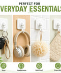Heavy Duty Adhesive Hooks With 360 Degree Swivel Nail Free Wall Ceiling Mount Rotating Rack For Bathroom Kitchen Decor Tools No Drilling Peel Stick High Capacity Strong Support holding keys, headphones, bath pouf, and oven mitt.