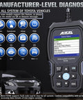 TD700 OBD2 Scanner For Toyota Vehicles, All System Diagnostic Tool next to diagnostic options on screen