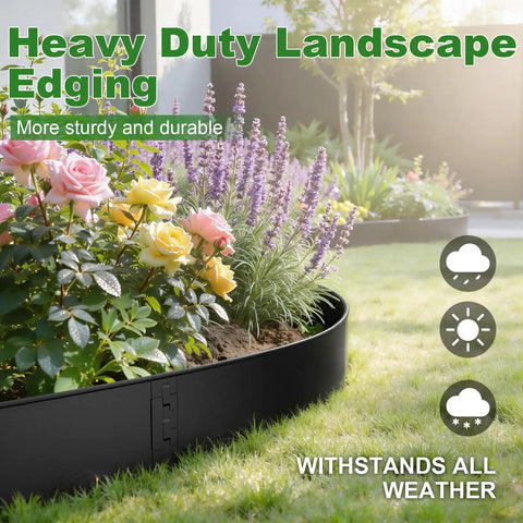 Heavy Duty Black Steel Landscape Edging Kit 20 Foot 6 Pack with Gloves 5 Inch Heavy Gauge Rounded Edge Metal Border in garden
