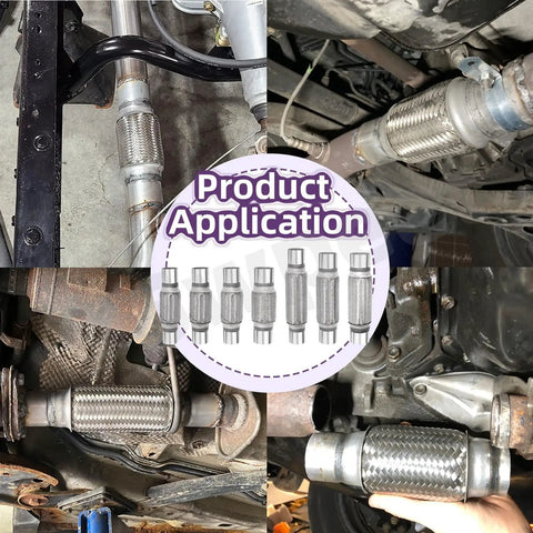 Heavy Duty Universal Stainless Steel Exhaust Flex Pipe Kit with 1.75 Inch Tube and Dual Braided Design in application
