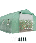 Walk In Tunnel Greenhouse With Shelves And Mesh Door for easy plant care, shown outdoors with PE cover and open windows.