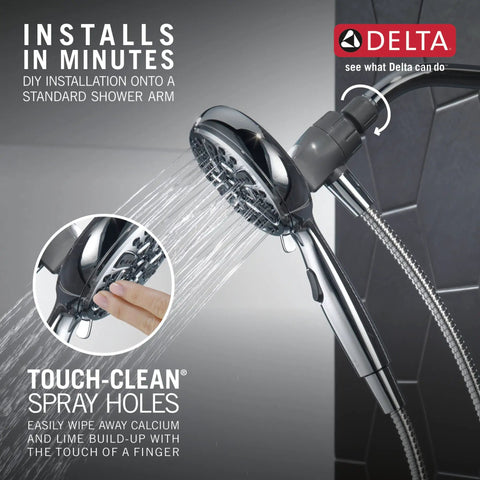 Six Spray SureDock Magnetic Shower Head With Handheld Spray Chrome Finish Shower Head And Hose MagnaTite Docking For Boss Water Pressure And Full Body Massage Modes