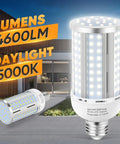 Front view of 36W LED corn light bulb, 4600LM, 5000K daylight, for outdoor and indoor use in garages and workshops