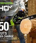 Smooth Operator 40 Volt Cordless Electric Chainsaw With 14 Inch Guide Bar And Brushless Motor Tool Only cutting wood.