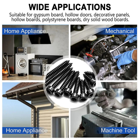430 Piece No Sweat M3 Hex Socket Self Tapping Screws Assortment Kit In Black Carbon Steel With Allen Keys for various applications.