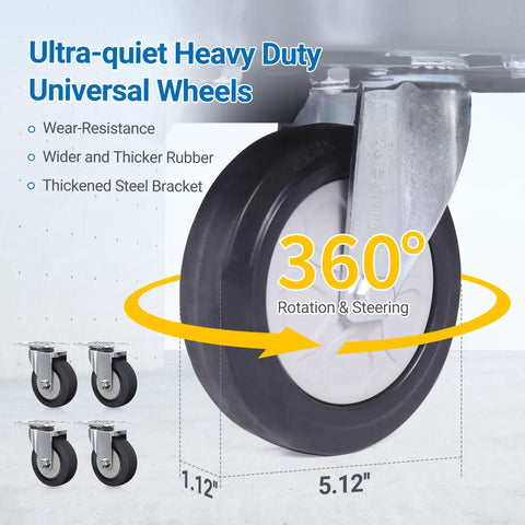 Ultra-quiet Heavy Duty Universal Wheels for Electric Platform Truck 661 Lbs Capacity with 360° rotation for easy maneuvering.