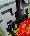 Trailer Hitch Trash Can Hauler For Curbside Cleanup, Tractor Trash Can Mover That Fits 2 Inch Receivers in use on tractor