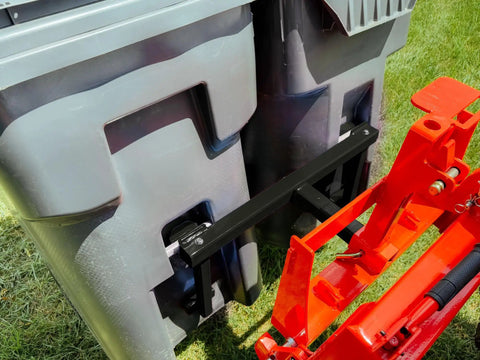 Trailer Hitch Trash Can Hauler For Curbside Cleanup, Tractor Trash Can Mover That Fits 2 Inch Receivers in use on tractor
