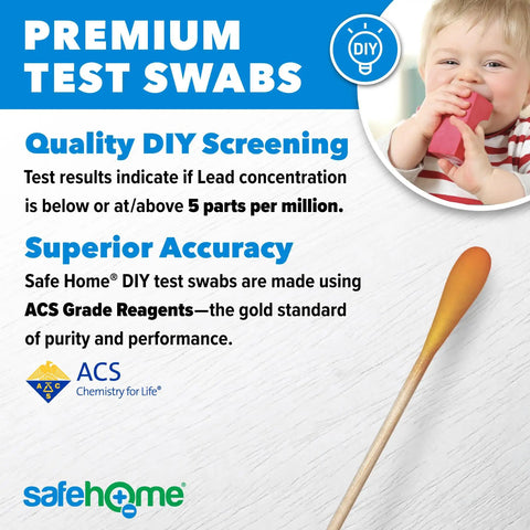 Lead in Solids Combo Test Kit With Ten DIY Swabs And Optional Lab Testing At An EPA Certified Lab shown with test swab and child.