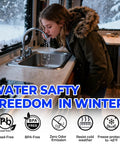 Heated RV freshwater water hose, 50 ft with fittings; freeze protection to -45°F.