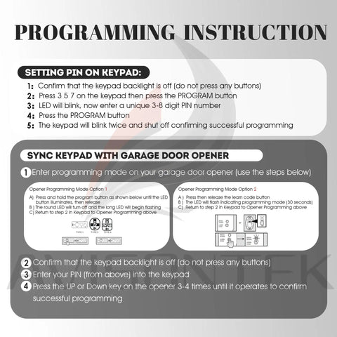 Programming instructions for Wireless Garage Door Keypad Plays Nice With Overhead Door Legacy Python Odyssey Destiny models.