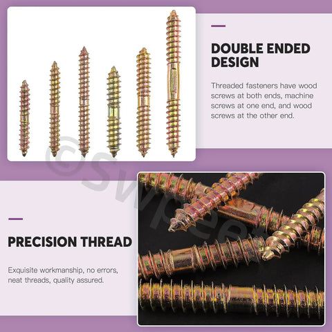 Straight Up Built Tough Double Ended Screws Assortment Kit Featuring Zinc Plated Hanger Bolts For Furniture And Woodworking Assembly In Six Handy M6 M8 Sizes, showcasing varied lengths and precision threads.