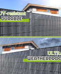 Chain Link Fence Privacy Tape 164 Ft By 6 In PVC Slats Privacy Screen installed around modern house in sun and rain conditions