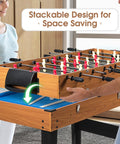 Premium 3 In 1 Game Table Combining Foosball Billiards And Slide Hockey, featuring stackable design for space-saving convenience.