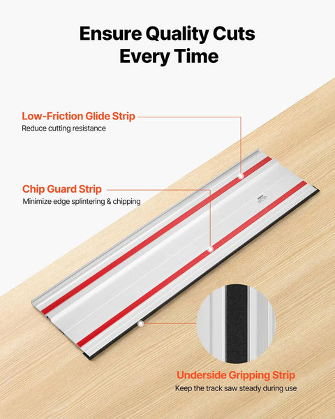 55 Inch Track Saw Guide Rail Kit with Two Twenty Seven Point Five Inch Aluminum Rails and Connector; grip strips visible.