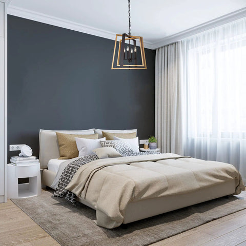 Black And Gold Farmhouse Pendant Light With Free Swinging Arms, Modern 20 Inch Wide Chandelier, bedroom ceiling fixture