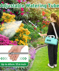 Person using Powerful Battery Powered Sprayer 1.35 Gallon 4000mAh Electric Garden Sprayer in garden with adjustable watering tube