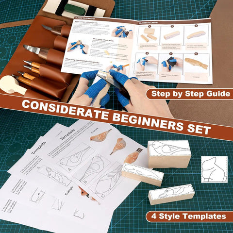 Beginner Wood Carving Kit With 23 Tools In PVC Case That Kickstarts Your Carving Game Includes 3 Whittling Knives 5 Detail Knives Basswood Blocks Spoon Block 4 Templates And Step By Step User Guide For New Carvers