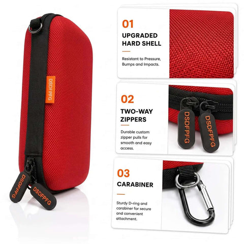 Badass Small Hard Shell Eva Zipper Case For Electronic Accessories Red Compact Travel Organizer Bag features two-way zippers and carabiner.