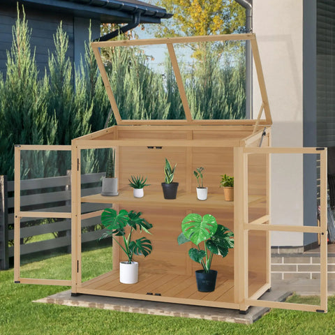 Wooden Cold Frame Greenhouse Cabinet Kit With Adjustable Shelf And Lockable Door For Backyard Garden Pros And DIYers, Fully Transparent Polycarbonate Panels For Outdoor And Indoor Use, Boost Seed Germination