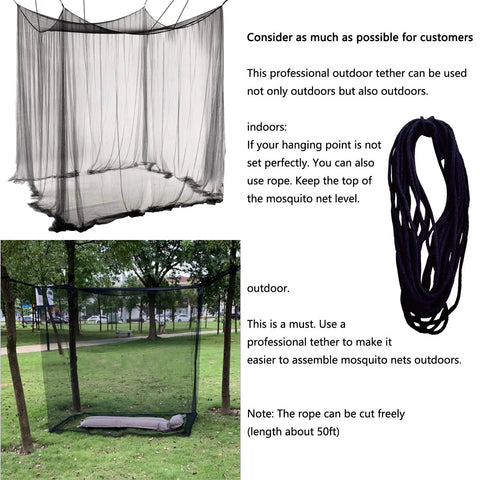 Ultra Large Mosquito Net Bed Canopy For Full Queen King Size Beds Indoor Outdoor Black Curtains And Drapes Patio Gothic Room Decor Screen Netting Canopy For Bed Frame outdoors with professional tether.