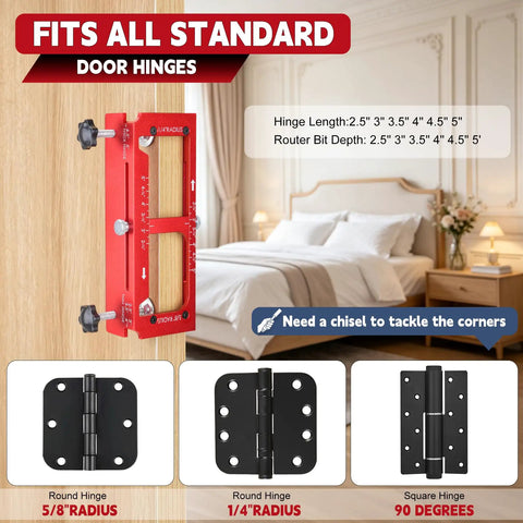 Rock Solid Door Hinge Jig Kit With Router Template And Mortise Chisel Guide For Latch Install Zero Sweat Setup for hinge installation.