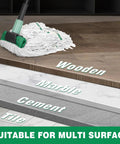 Heavy Duty Mop With Extended Reach Handle cleaning wooden and marble floors, showcasing versatility on multiple surfaces.
