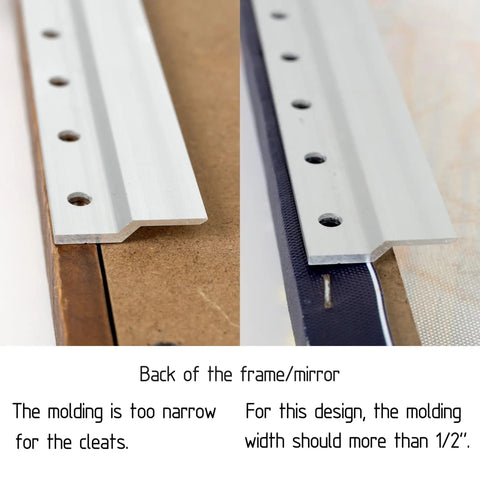 Back view of aluminum Z Bar for Heavy Duty Z Bar Picture Hanging Kit 12 Inch French Cleat Wall Mounts, showing molding fit.