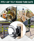 2 Way Gate Latch With 6 Inch Farm Gate Wheel, Heavy Duty Lockable Livestock Fence Hardware Anti Sag For Ranch Corral, Screws Included, Easy Mount For 1 5/8 To 2 Inch Round Fence Tubes. Mounted on round tube gate