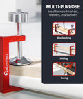 Two Pack Of Two Inch C Clamps Designed For Woodworking Welding And Construction With An Eight Millimeter Nut Drive clamping a wood piece.